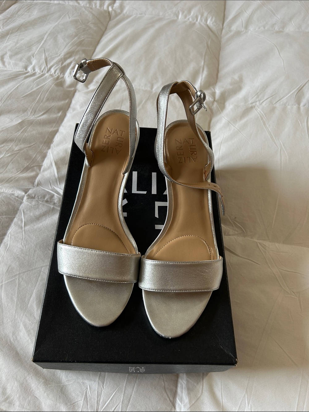 Naturalizer Metallic Silver Ankle Strap Sandals